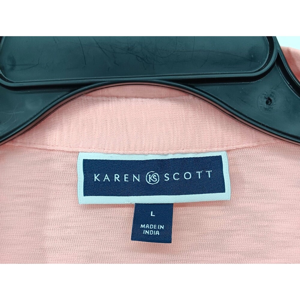 Karen Scott Shirt Women Large Coral Long Sleeve Collared Split V Neck Casual Top - Picture 5 of 8